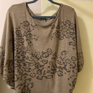 Vintage DOTS Light Brown Animal Print Wide Neck, Dolman Sleeve Top, Size XL, EUC
